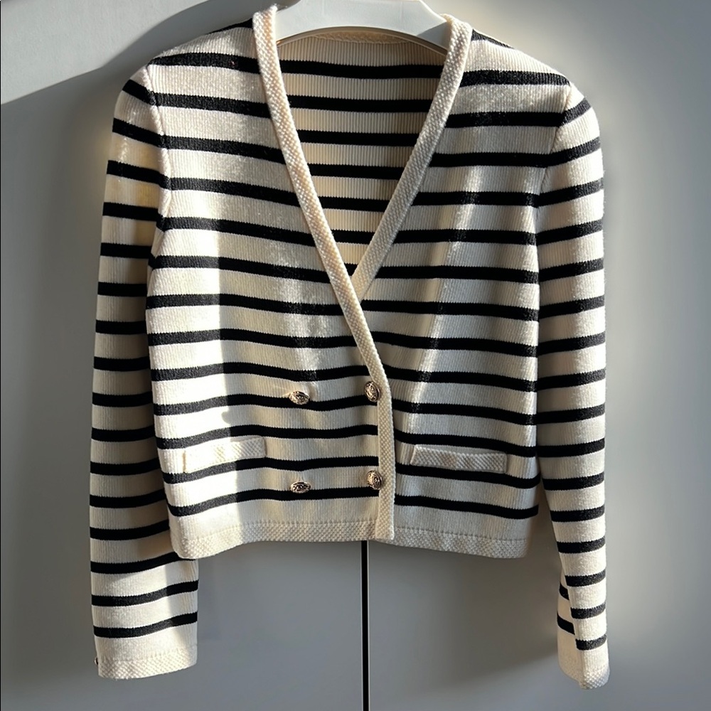 3 for $60 | Spring Capsule | Goelia Striped Black & White Carigan, Size S
